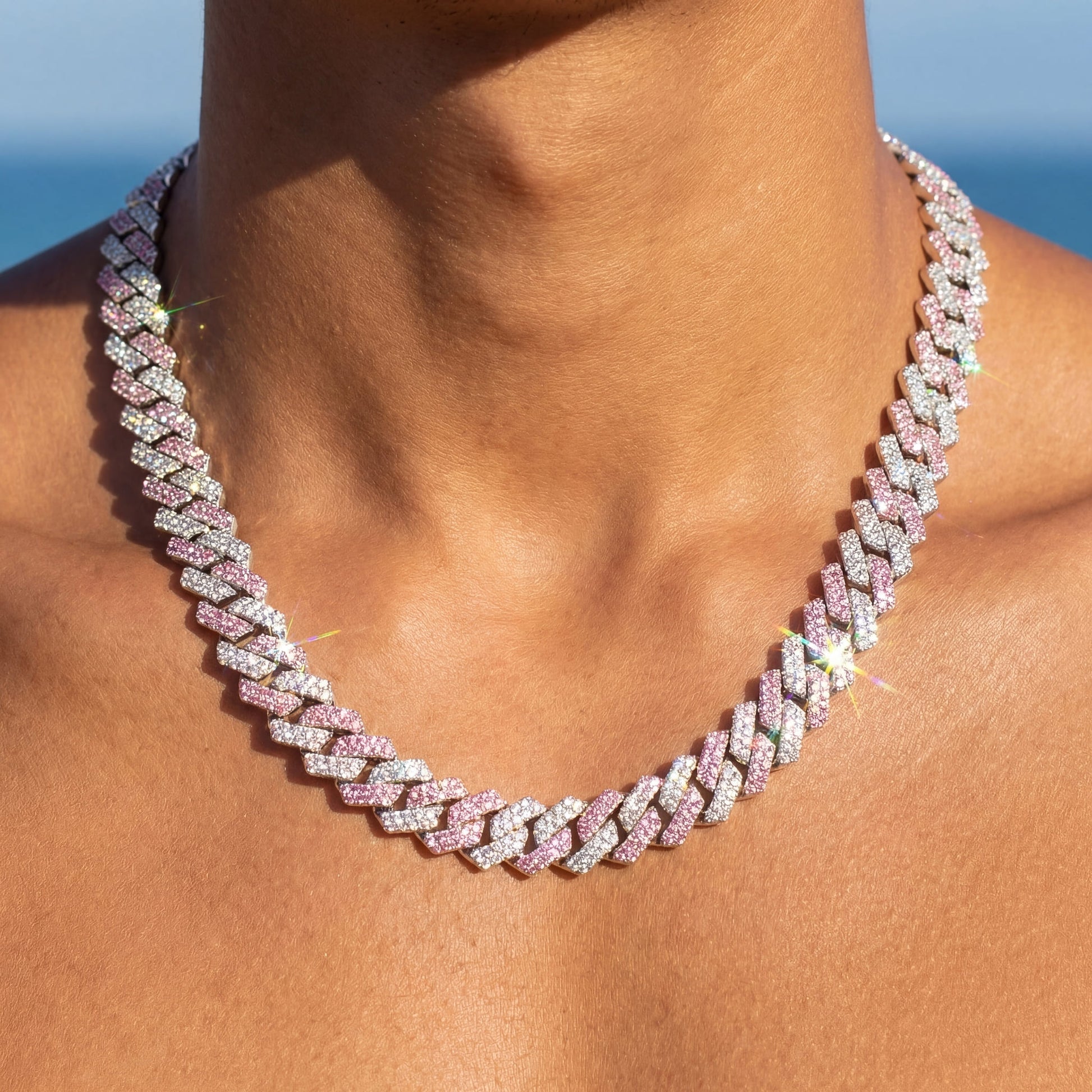 ICED OUT 14MM "SILVER/PINK PRONG CUBAN" KETTE [CLASSIC VERSION] - ICERAIN JEWELRY