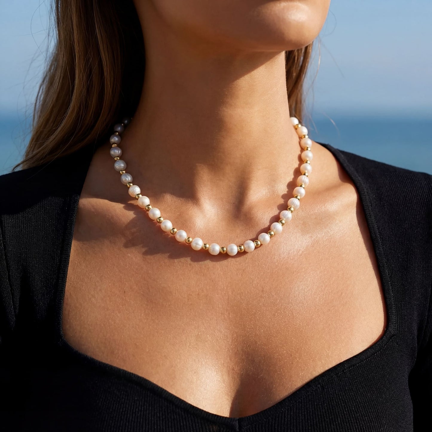 925S SILVER 18K GOLD "NATURAL PEARL" KETTE - ICERAIN JEWELRY