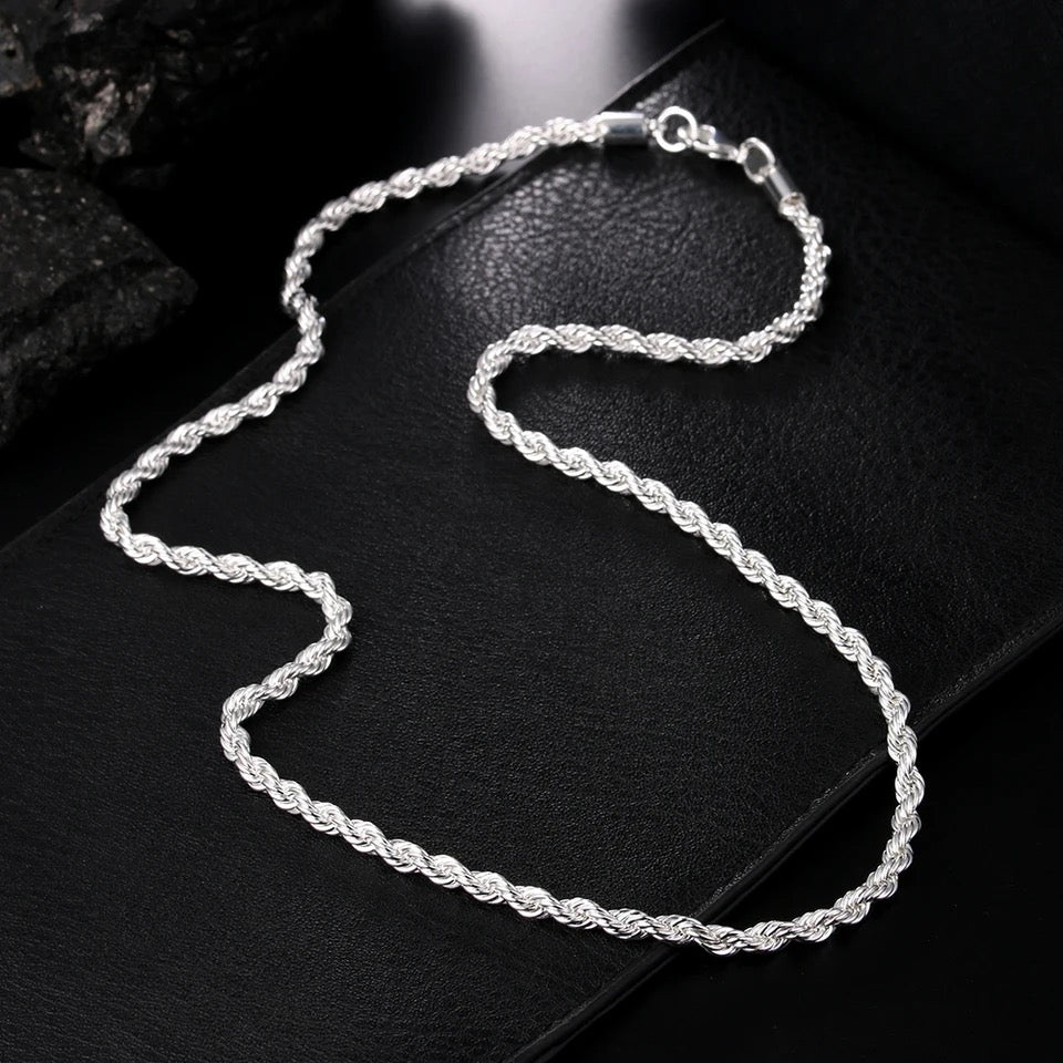 Luxus 925S Silver 4mm "Rope" Kette