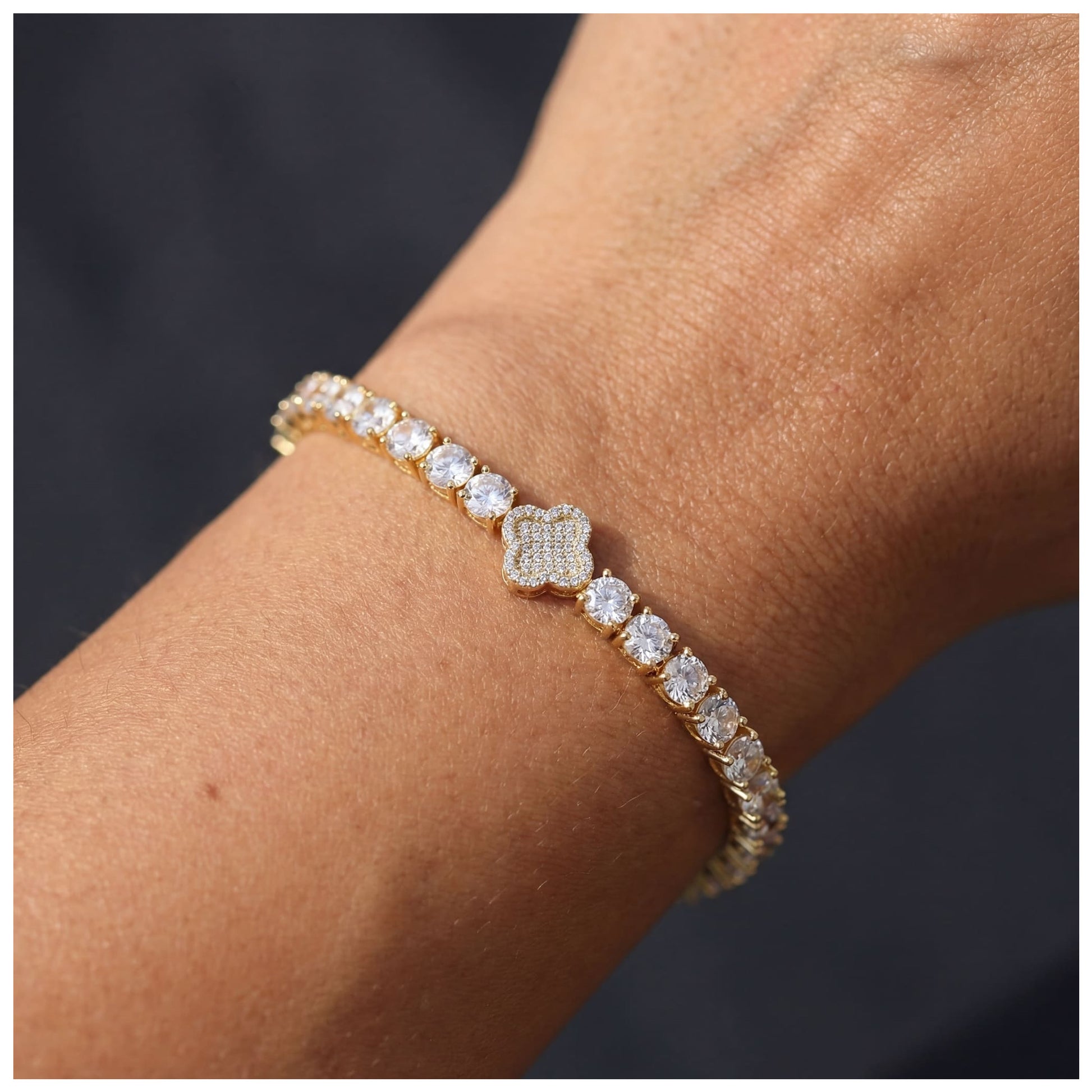 ICED OUT "GOLD CLOVER TENNIS" ARMBAND - ICERAIN JEWELRY