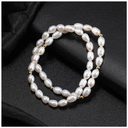 925S SILVER 18K GOLD "DOUBLE NATURAL PEARL" ARMBAND - ICERAIN JEWELRY