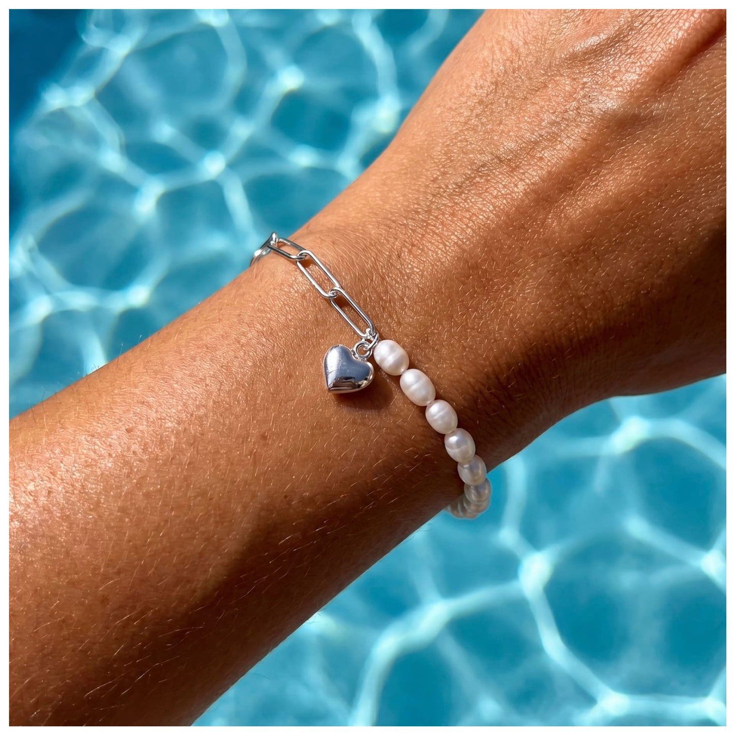 925S SILVER "PEARL LINK HEART" ARMBAND - ICERAIN JEWELRY