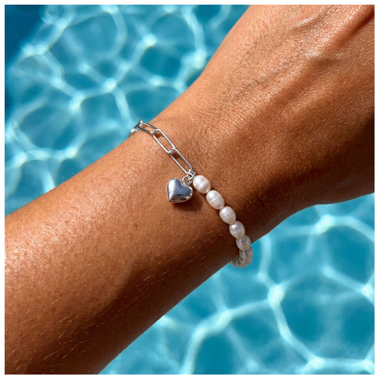 925S SILVER "PEARL LINK HEART" ARMBAND - ICERAIN JEWELRY