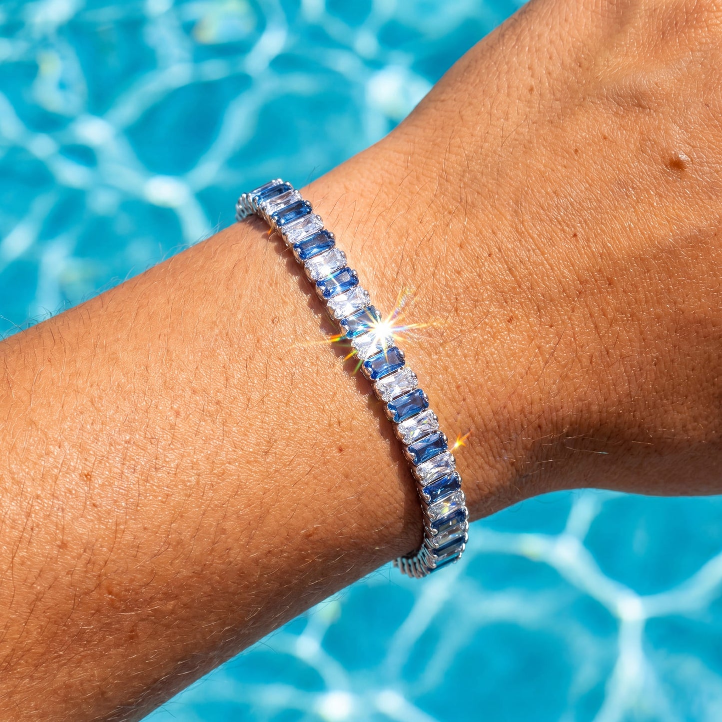 ICED OUT 5MM "SILVER/BLUE SHINO" ARMBAND - ICERAIN JEWELRY