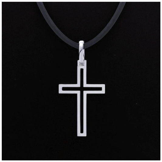925S SILVER SCHWARZE LEDER "CROSS V2" KETTE - ICERAIN JEWELRY