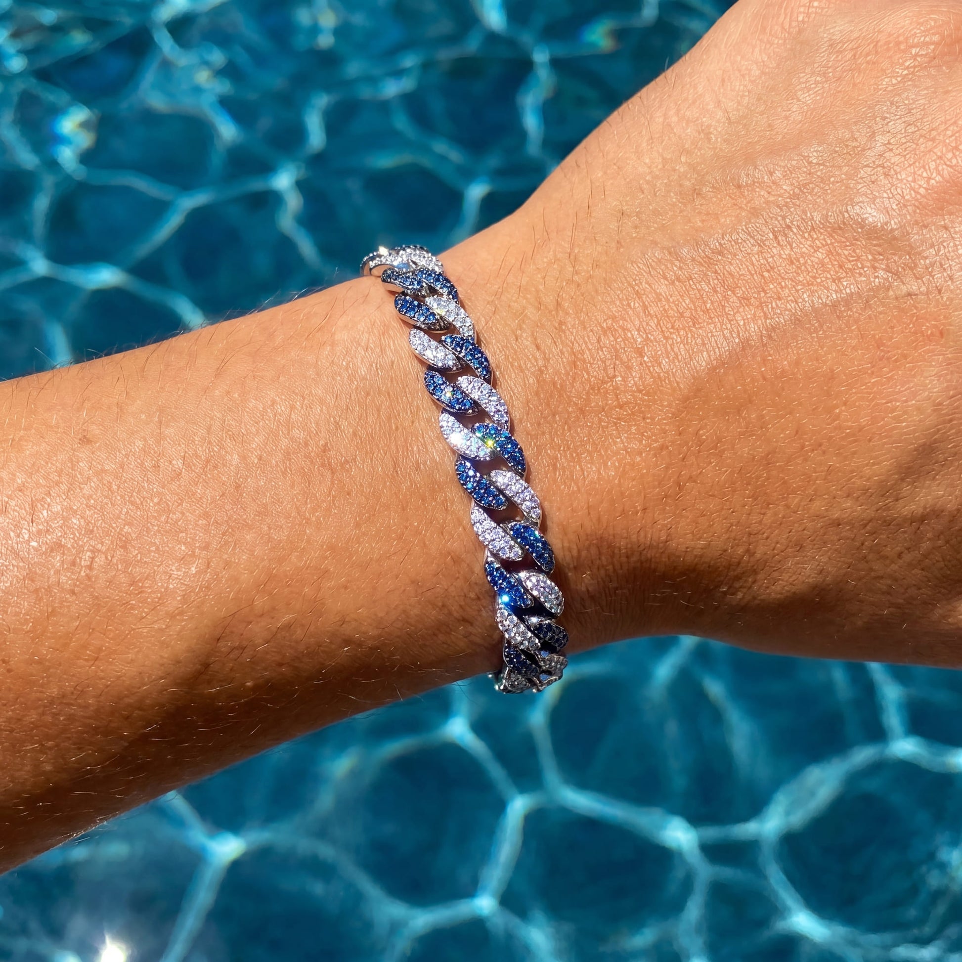 ICED OUT 9MM "SILVER/BLUE CHOPPER CUBAN" ARMBAND - ICERAIN JEWELRY
