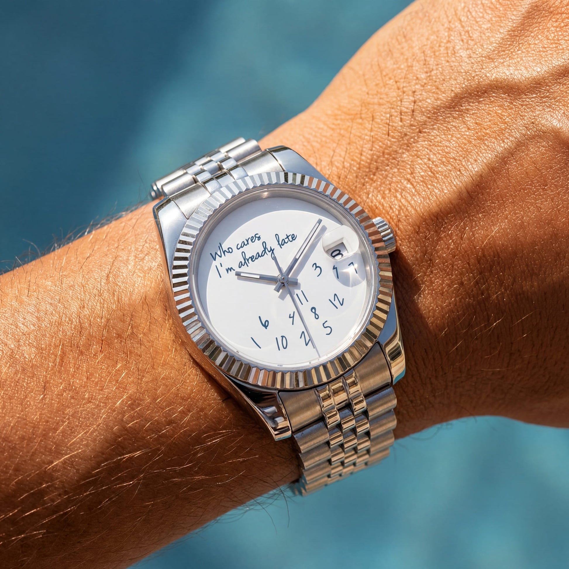 EDELSTAHL AUTOMATIK 36MM/39MM "WHO CARES I´M ALREADY LATE" UHR - ICERAIN JEWELRY