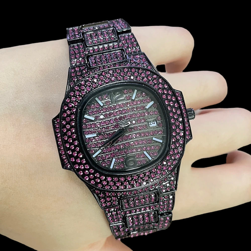 Luxus Designer Iced Out "Swaroxon" Uhr + Box + Armbandkürzer