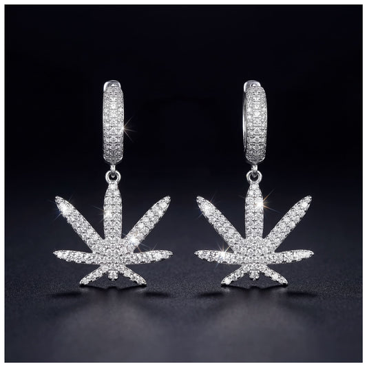 ICED OUT "SILVER PLANT" OHRRINGE - ICERAIN JEWELRY