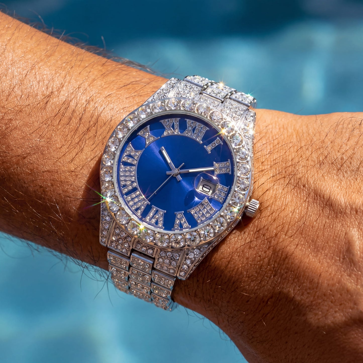 SALE | ICED OUT "SILVER/BLUE FRATELLO" UHR - ICERAIN JEWELRY