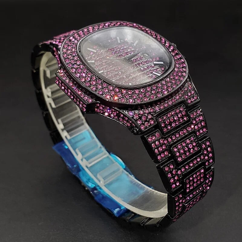 Luxus Designer Iced Out "Swaroxon" Uhr + Box + Armbandkürzer