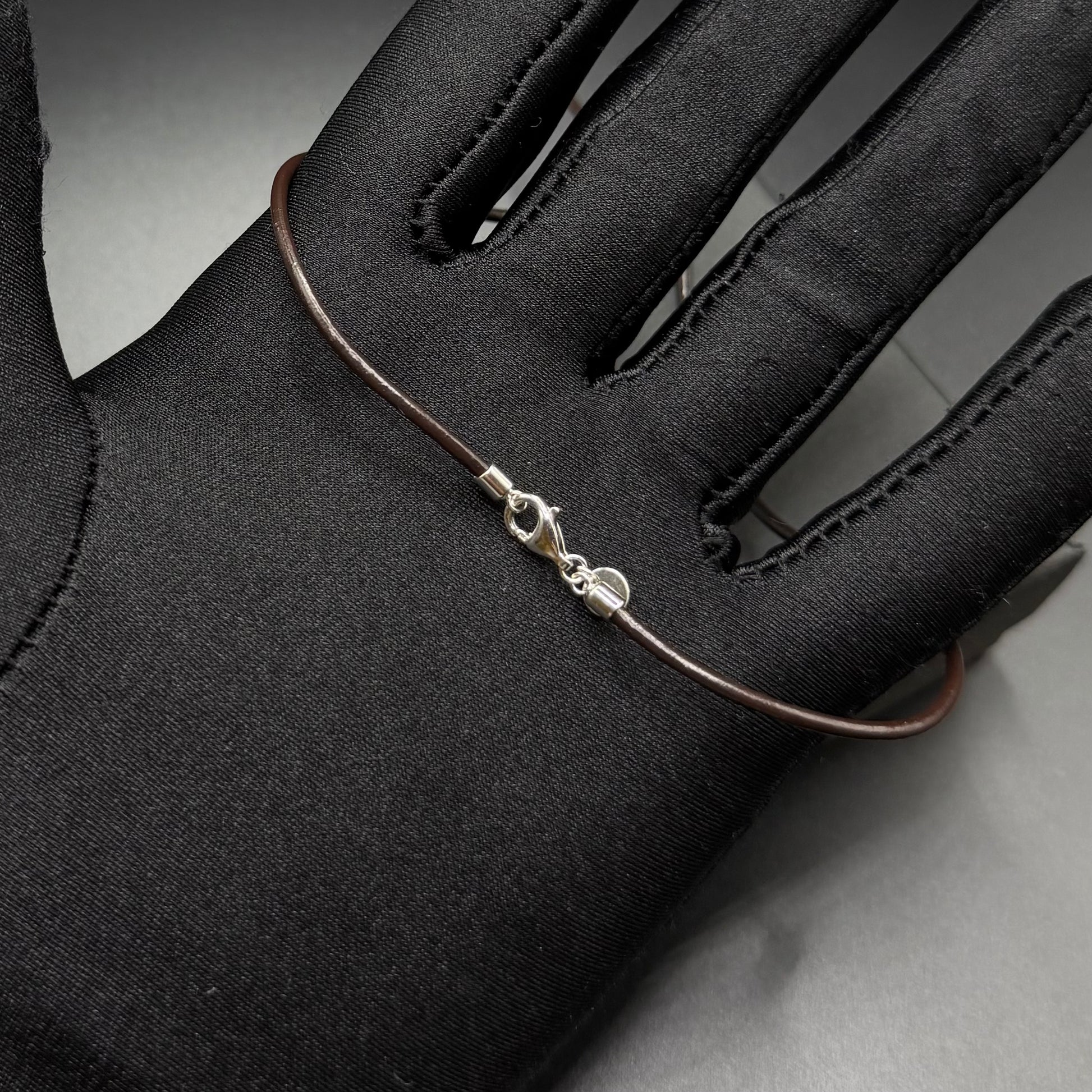 925S SILVER 14K GOLD BRAUNE LEDER "CROSS" KETTE - ICERAIN JEWELRY