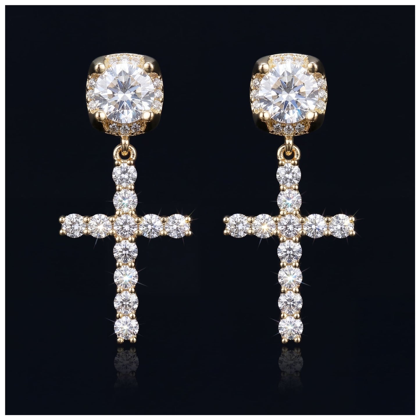 ICED OUT "GOLD LUXURY CROSS" OHRRINGE - ICERAIN JEWELRY
