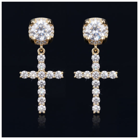 ICED OUT "GOLD LUXURY CROSS" OHRRINGE - ICERAIN JEWELRY