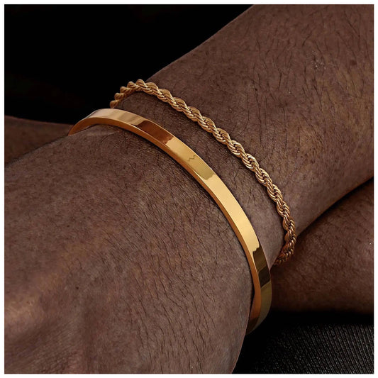 EDELSTAHL 2-IN-1 "GOLD CLASSICO ROPE" SCHMUCKSET (ARMBAND + ARMREIF) - ICERAIN JEWELRY