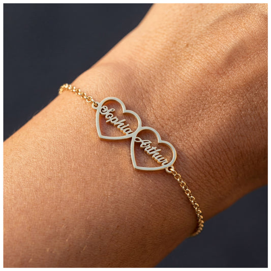 PERSONALISIERTES EDELSTAHL "DOUBLEHEART" ARMBAND - ICERAIN JEWELRY