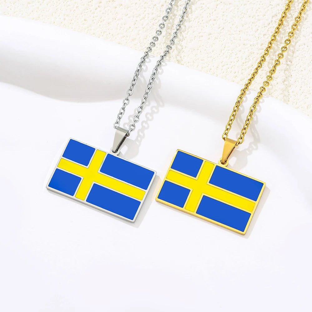 EDELSTAHL "SWEDEN FLAG" LÄNDERKETTE - ICERAIN JEWELRY