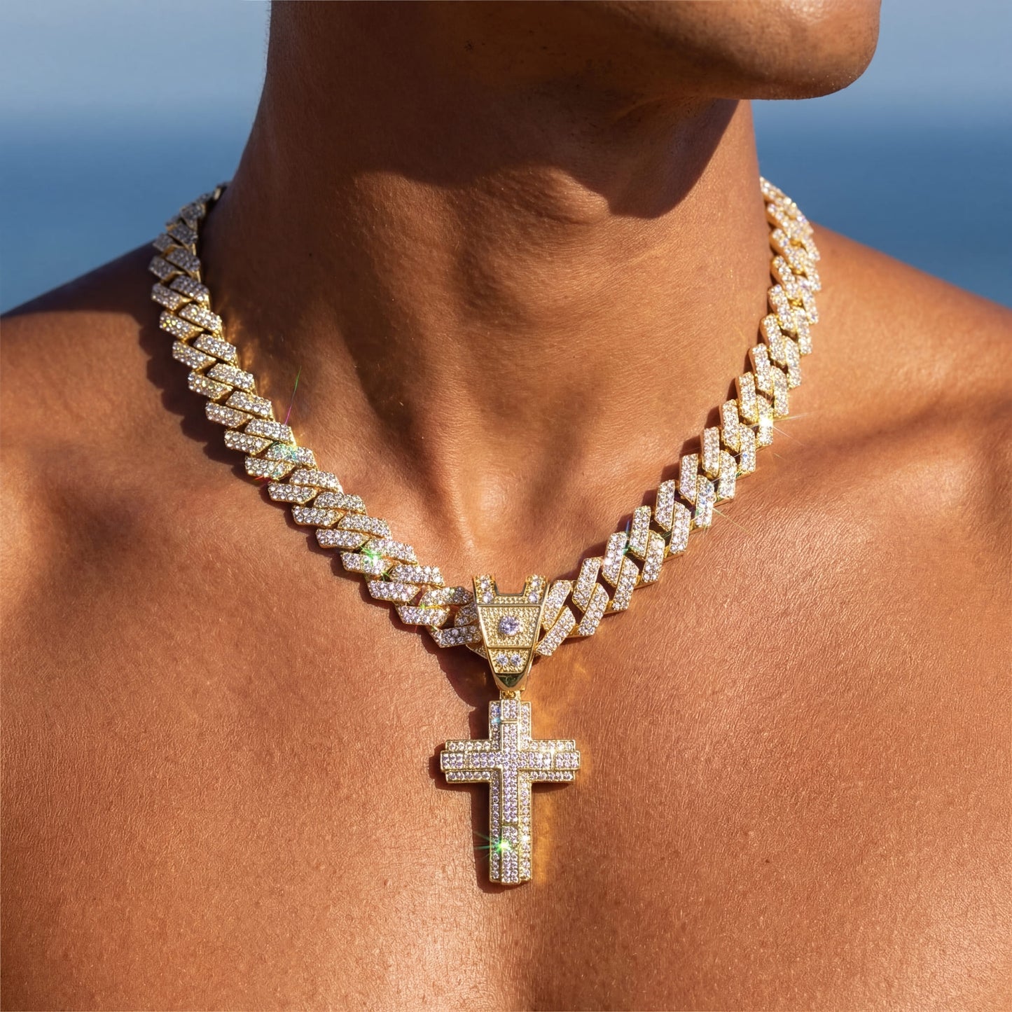 ICED OUT "GOLD PRONG CUBAN CROSS" KETTE - ICERAIN JEWELRY