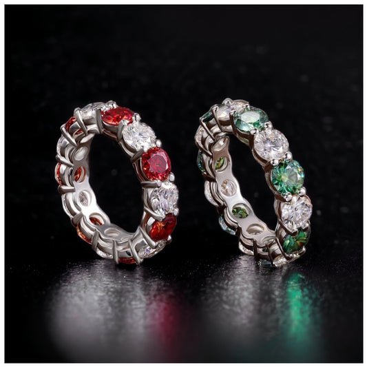 ICED OUT MOISSANITE "RED/GREEN DRASILO" WEISSGOLD 925S SILVER RING - ICERAIN JEWELRY