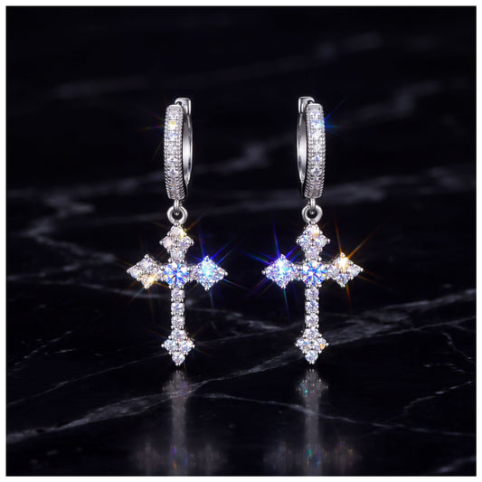 ICED OUT MOISSANITE "CROSS" WEISSGOLD 925S SILVER OHRRINGE