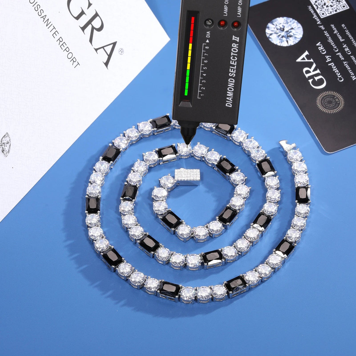 ICED OUT 6MM MOISSANITE "SILVER/BLACK TENNIS V2" WEISSGOLD 925S SILVER KETTE - ICERAIN JEWELRY