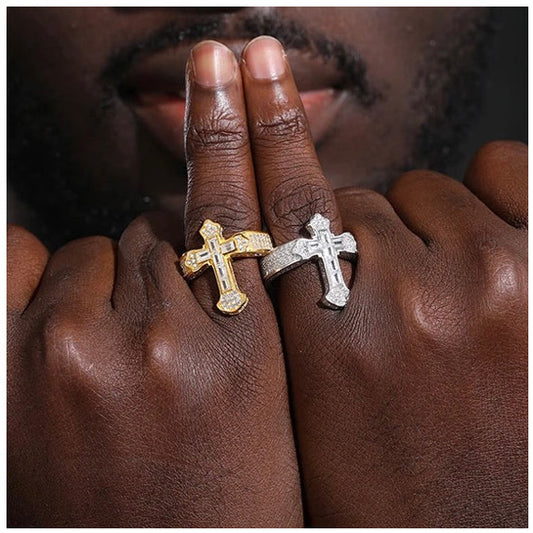 ICED OUT MOISSANITE "CROSS V2" WEISSGOLD 925S SILVER RING - ICERAIN JEWELRY