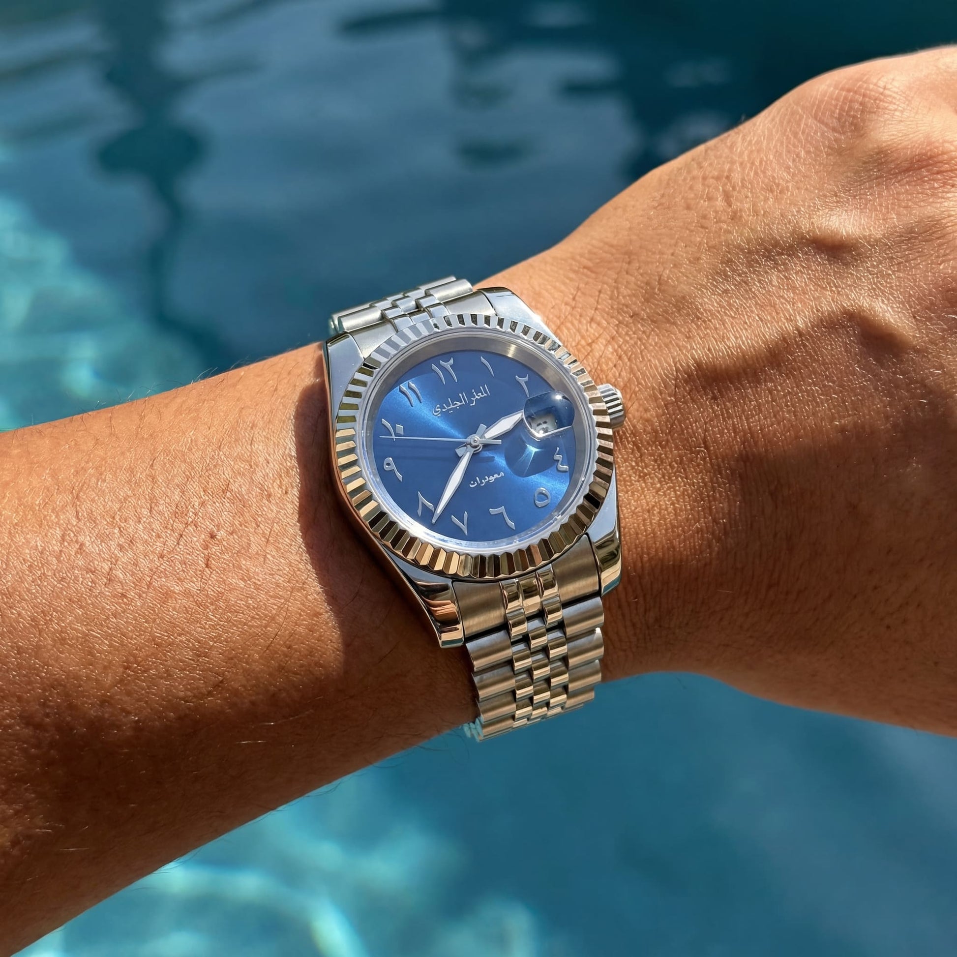 EDELSTAHL AUTOMATIK "BLUE ICERAIN (المطرالجليدي) ARABIC" UHR - ICERAIN JEWELRY