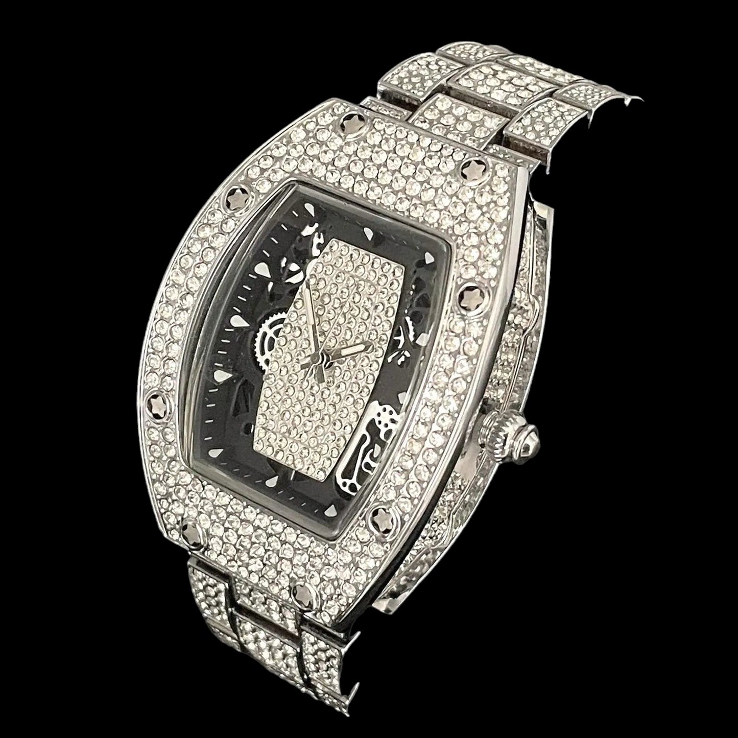 Luxus Designer Iced Out "Ovalisar" Uhr + Box + Armbandkürzer