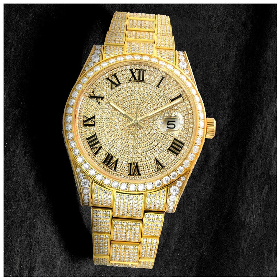 ICED OUT 41MM MOISSANITE "GOLD ROMA MONAC" UHR - ICERAIN JEWELRY