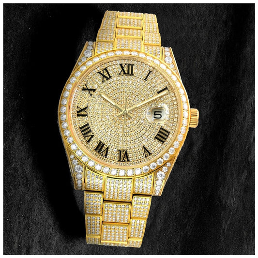 ICED OUT 41MM MOISSANITE "GOLD ROMA MONAC" UHR - ICERAIN JEWELRY