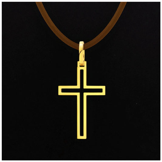 925S SILVER 18K GOLD BRAUNE LEDER "CROSS V2" KETTE - ICERAIN JEWELRY