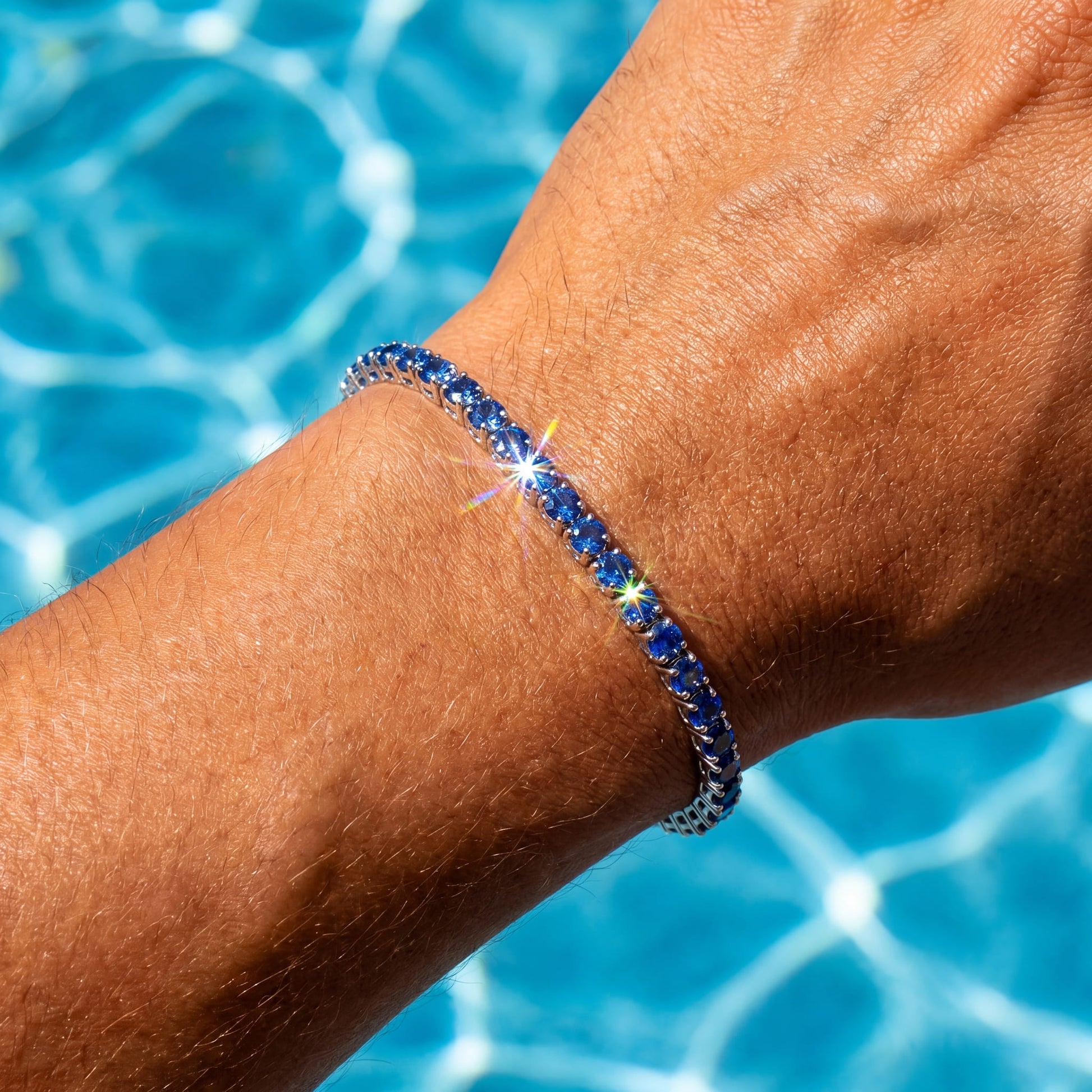 ICED OUT 4MM "BLUE TENNIS" ARMBAND - ICERAIN JEWELRY