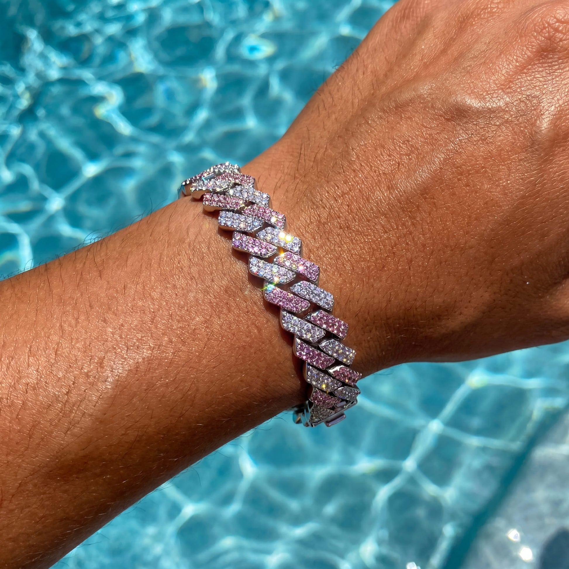 ICED OUT 14MM "SILVER/PINK PRONG CUBAN" ARMBAND [CLASSIC VERSION] - ICERAIN JEWELRY