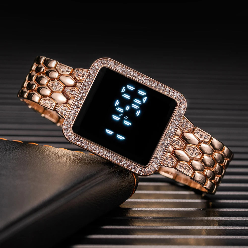 Sale | Luxus Designer Edelstahl LED "Rosegold Lovalisima" Uhr - ICERAIN JEWELRY