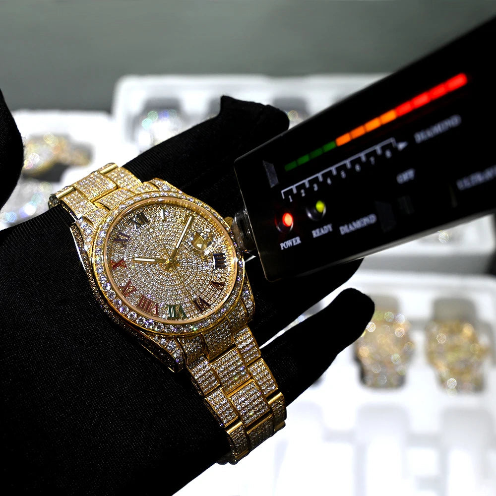 ICED OUT 41MM MOISSANITE "GOLD ROMA MONAC V2" UHR - ICERAIN JEWELRY