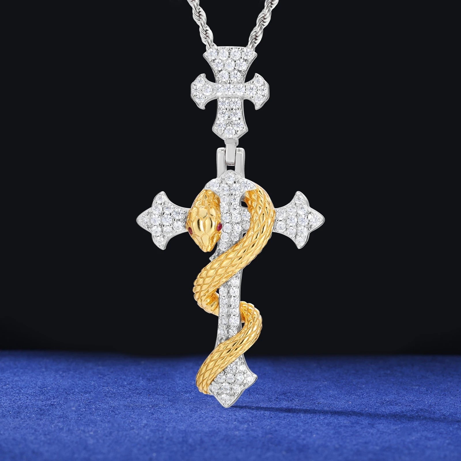 ICED OUT MOISSANITE "SNAKE CROSS" WEISSGOLD 925S SILVER KETTE - ICERAIN JEWELRY