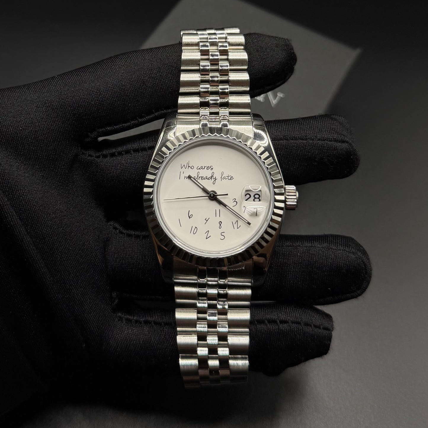 EDELSTAHL AUTOMATIK 36MM/39MM "WHO CARES I´M ALREADY LATE" UHR - ICERAIN JEWELRY