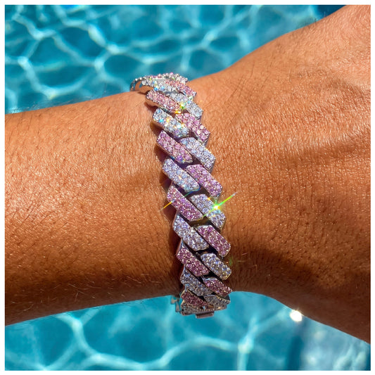 ICED OUT 14MM "SILVER/PINK PRONG CUBAN" ARMBAND [CLASSIC VERSION] - ICERAIN JEWELRY