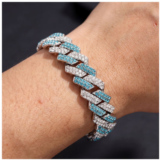 ICED OUT 14MM "SILVER/BLUE PRONG CUBAN" ARMBAND [CLASSIC VERSION] - ICERAIN JEWELRY