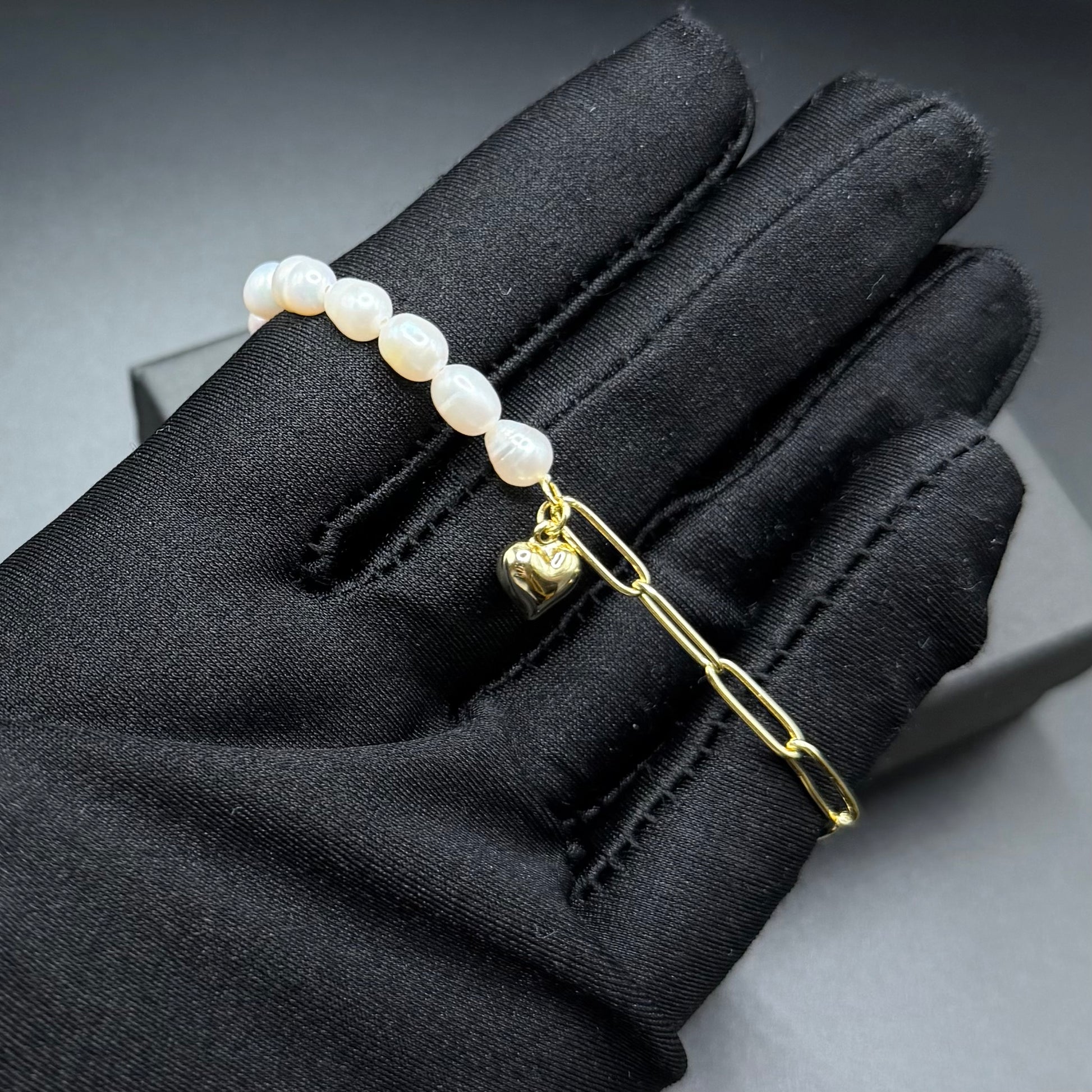 925S SILVER 14K GOLD "PEARL LINK HEART" ARMBAND - ICERAIN JEWELRY