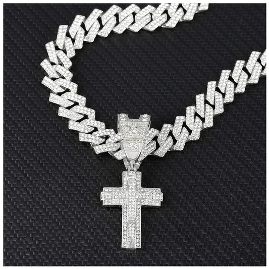 ICED OUT "SILVER PRONG CUBAN CROSS" KETTE - ICERAIN JEWELRY