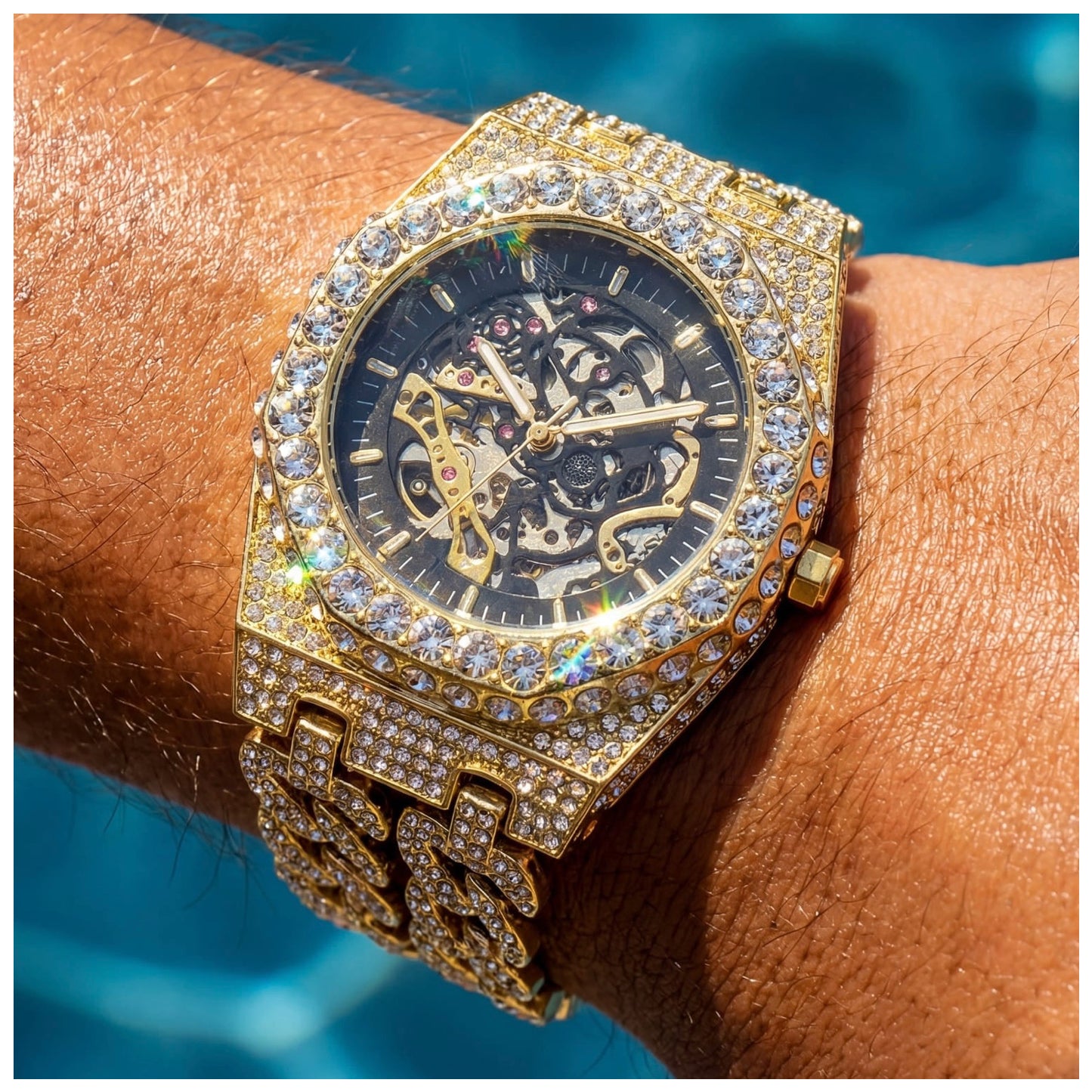SALE | ICED OUT AUTOMATIK "GOLD SCHELETRO V5" UHR - ICERAIN JEWELRY