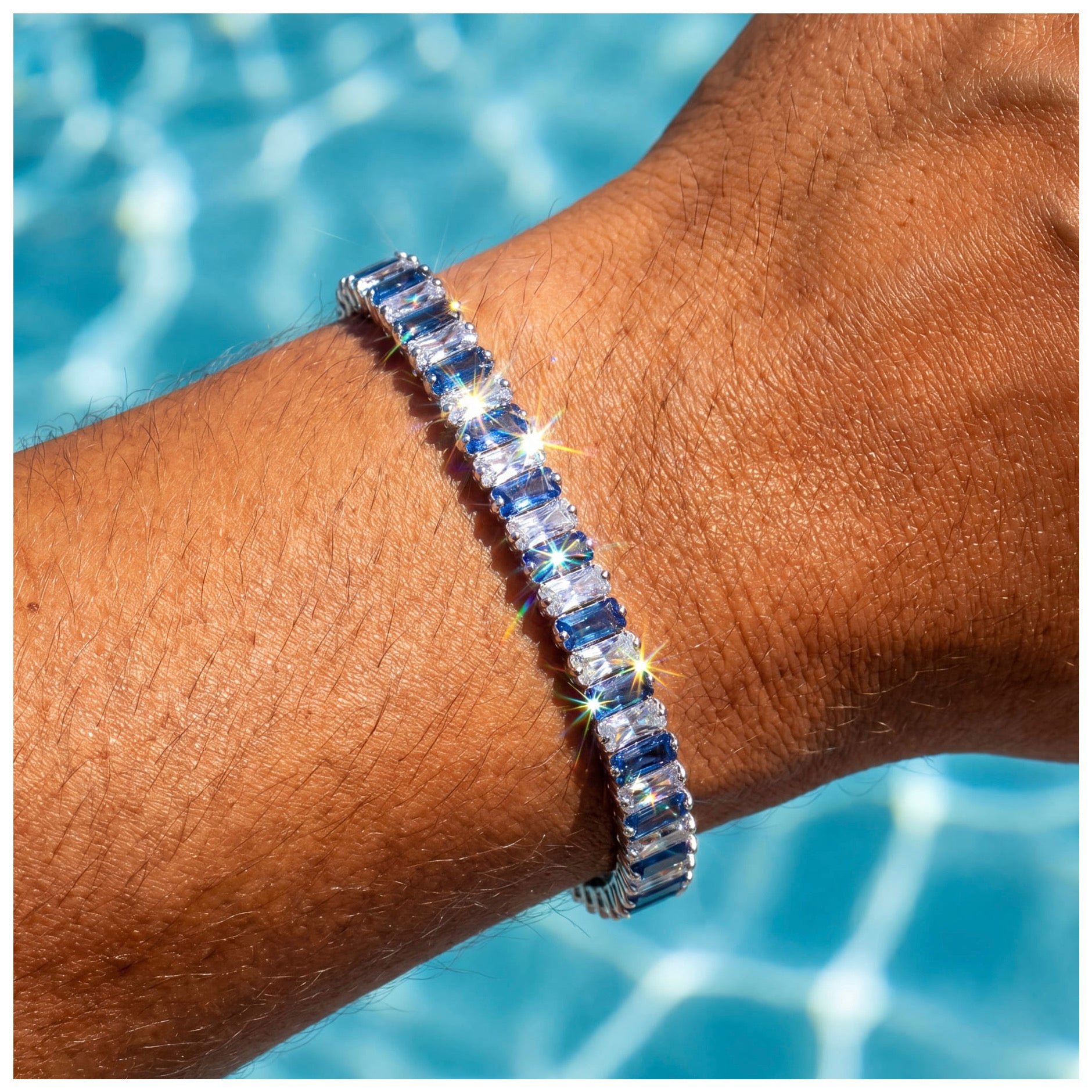 ICED OUT 5MM "SILVER/BLUE SHINO" ARMBAND - ICERAIN JEWELRY