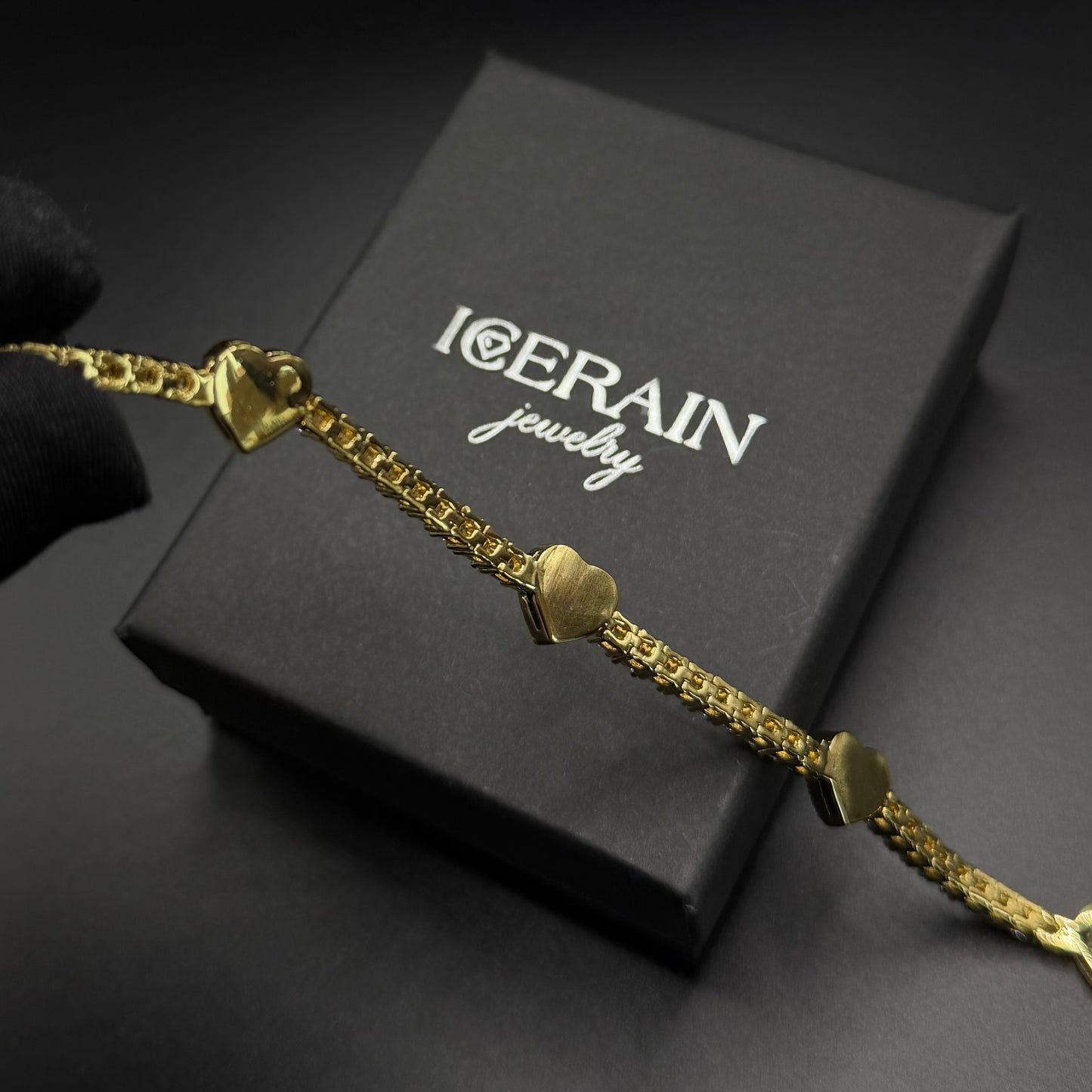 SALE | ICED OUT "GOLD/BLACK HEART CLOVER TENNIS" ARMBAND - ICERAIN JEWELRY