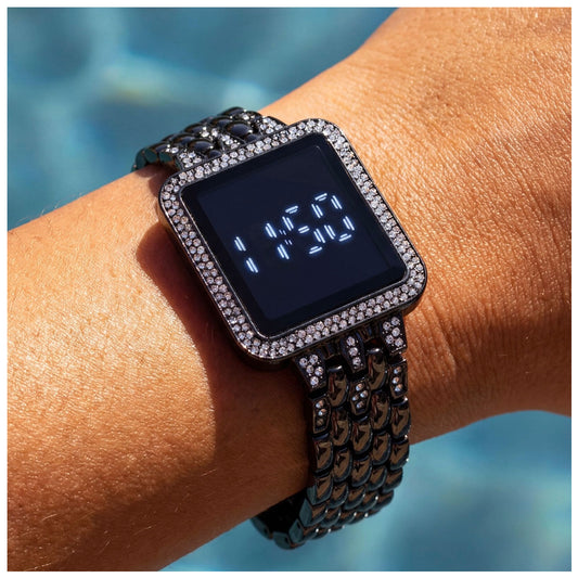 SALE | EDELSTAHL LED "BLACK LOVALISIMA" UHR - ICERAIN JEWELRY