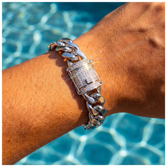 SALE | ICED OUT 18MM 18CM "SILVER CUBAN" ARMBAND - ICERAIN JEWELRY
