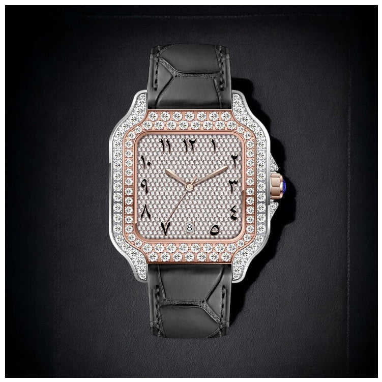 ICED OUT 40MM MOISSANITE "SILVER/ROSEGOLD ARABIC PIAZZA" UHR - ICERAIN JEWELRY