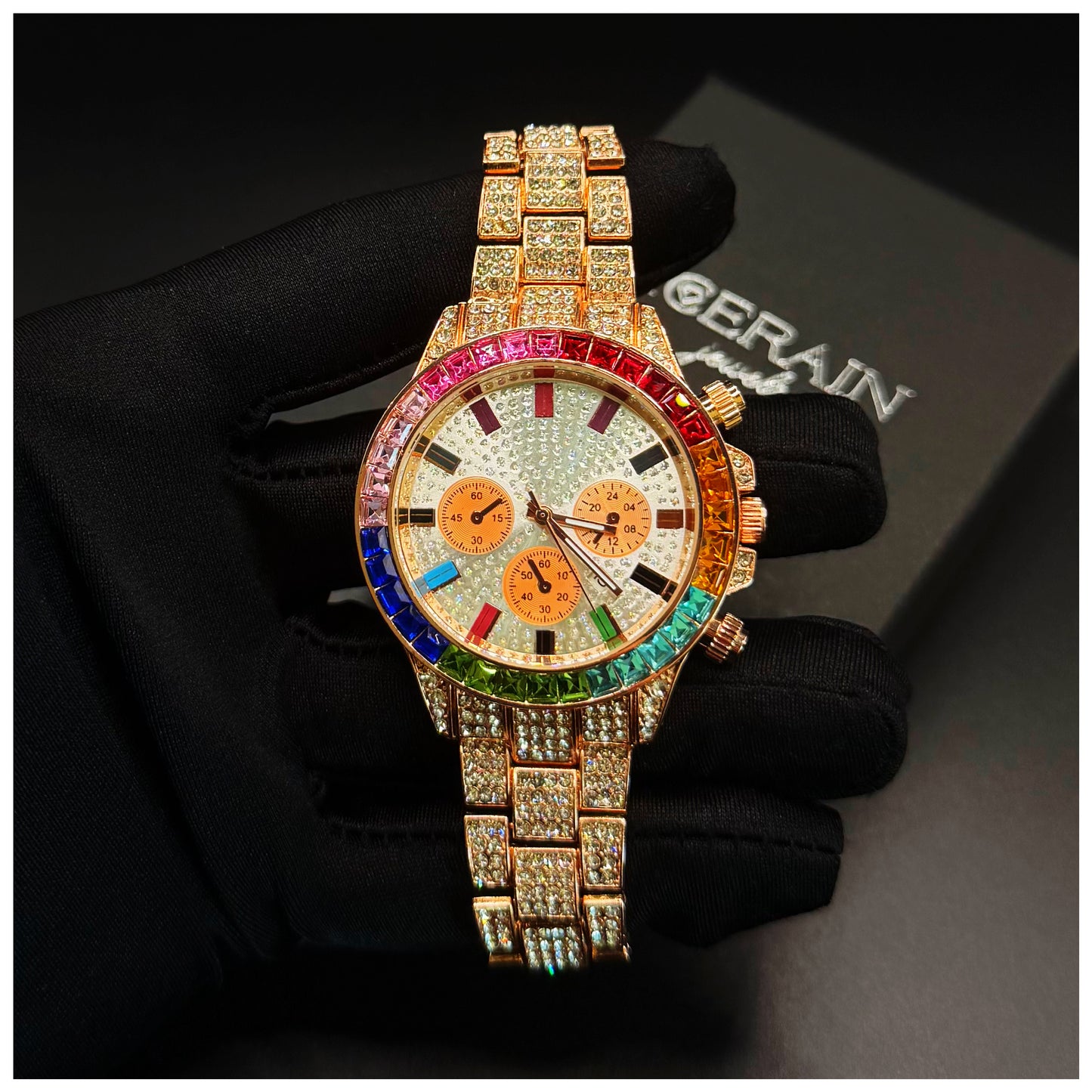 SALE | ICED OUT "ROSEGOLD SCANIOLI" UHR - ICERAIN JEWELRY