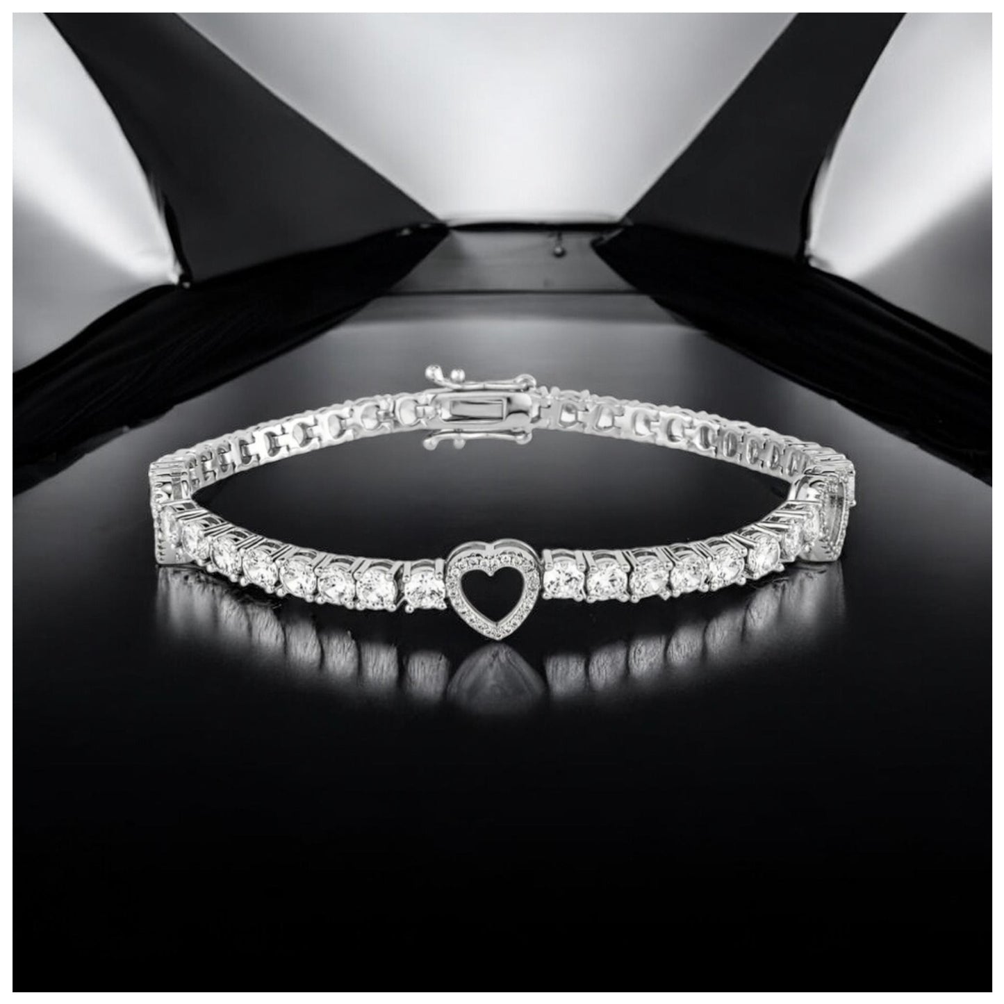 SALE | ICED OUT "SILVER/BLACK HEART CLOVER TENNIS" ARMBAND - ICERAIN JEWELRY