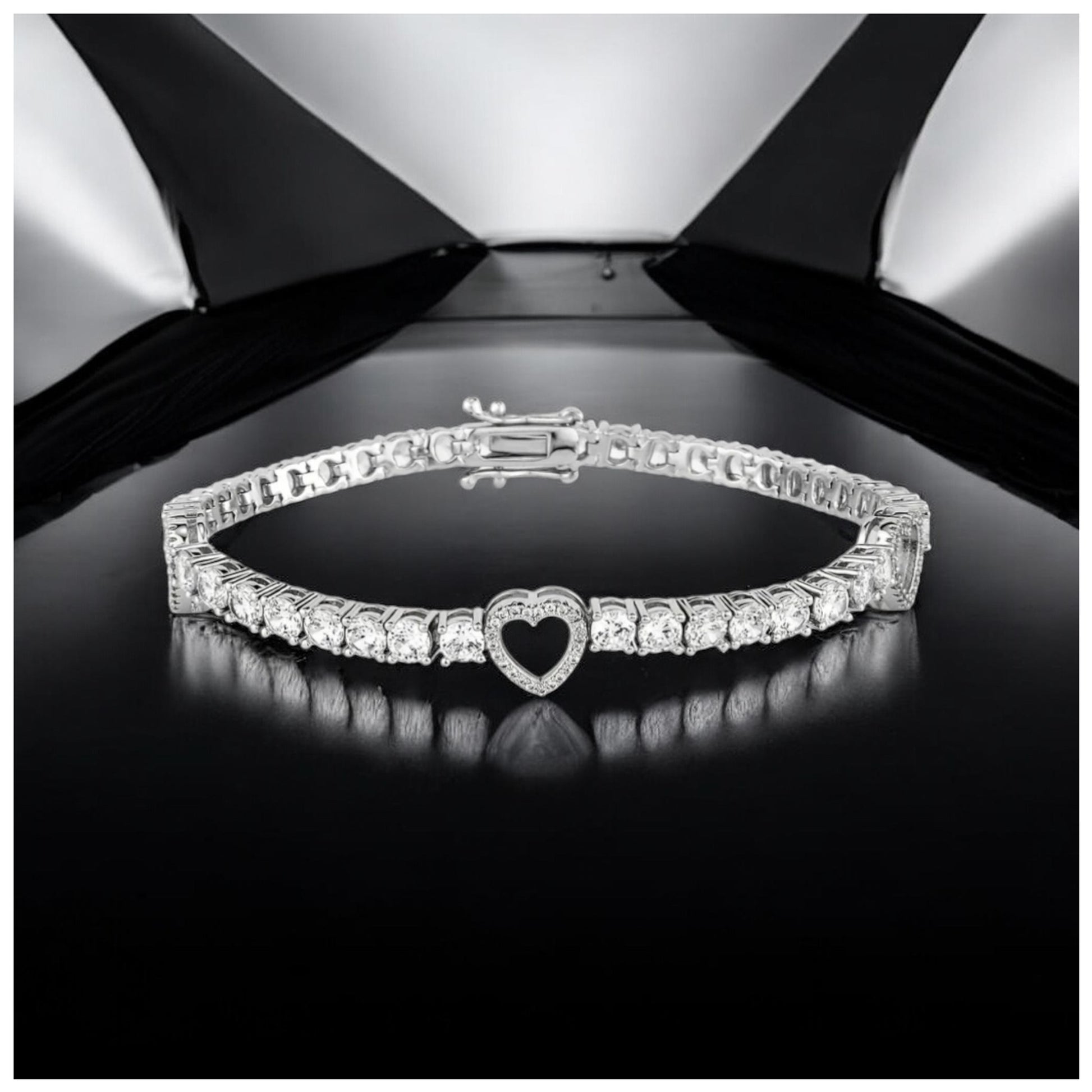 SALE | ICED OUT "SILVER/BLACK HEART CLOVER TENNIS" ARMBAND - ICERAIN JEWELRY